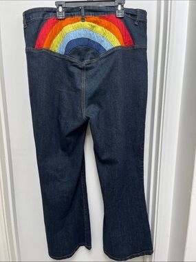 ModCloth Dark Wash Flare Jeans with Rainbow Back Detail, Size 18W